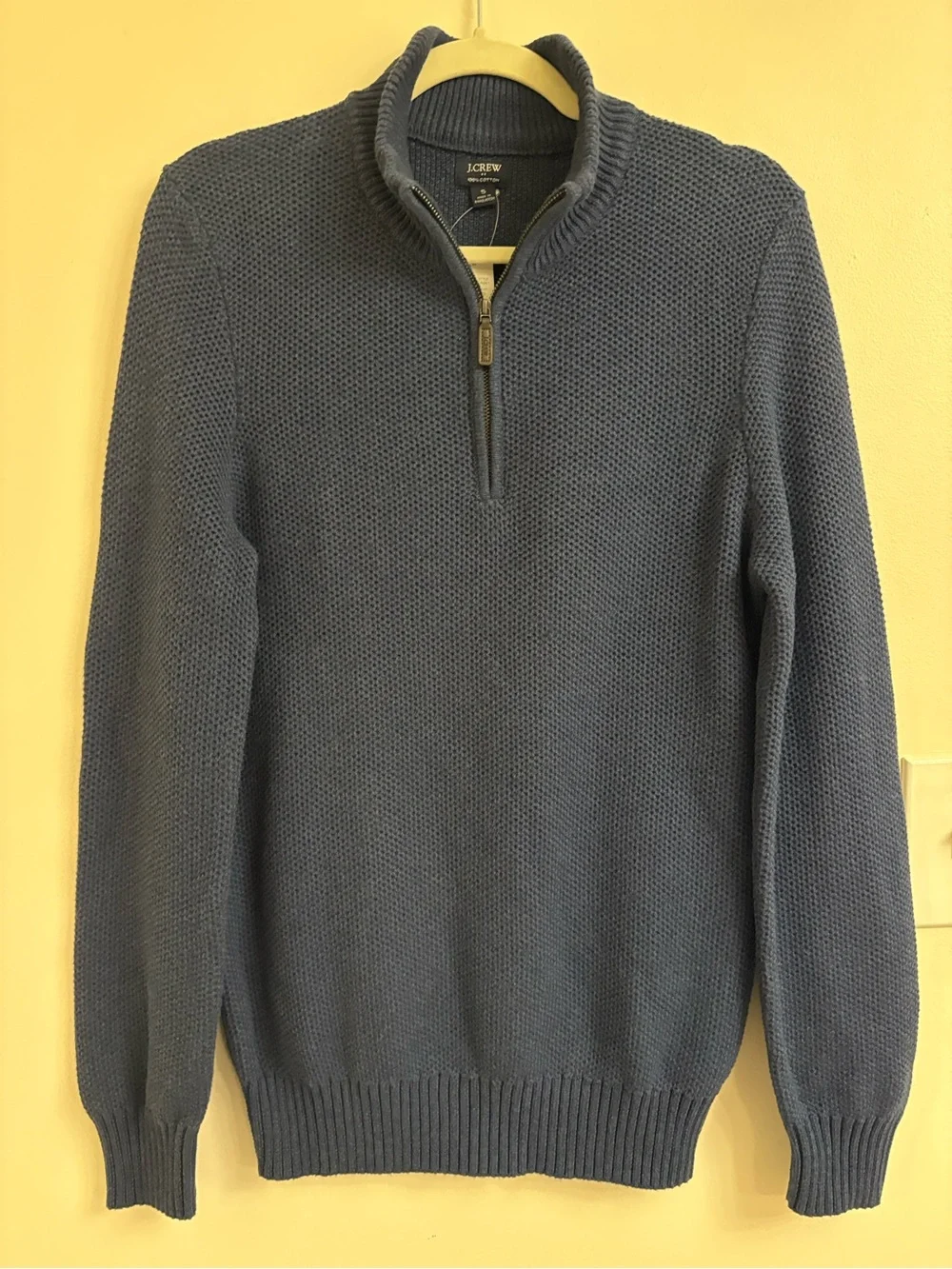 J.Crew Men’s Honeycomb Cotton Quarter Zip Sweater Blue NWT Small preppy coastal